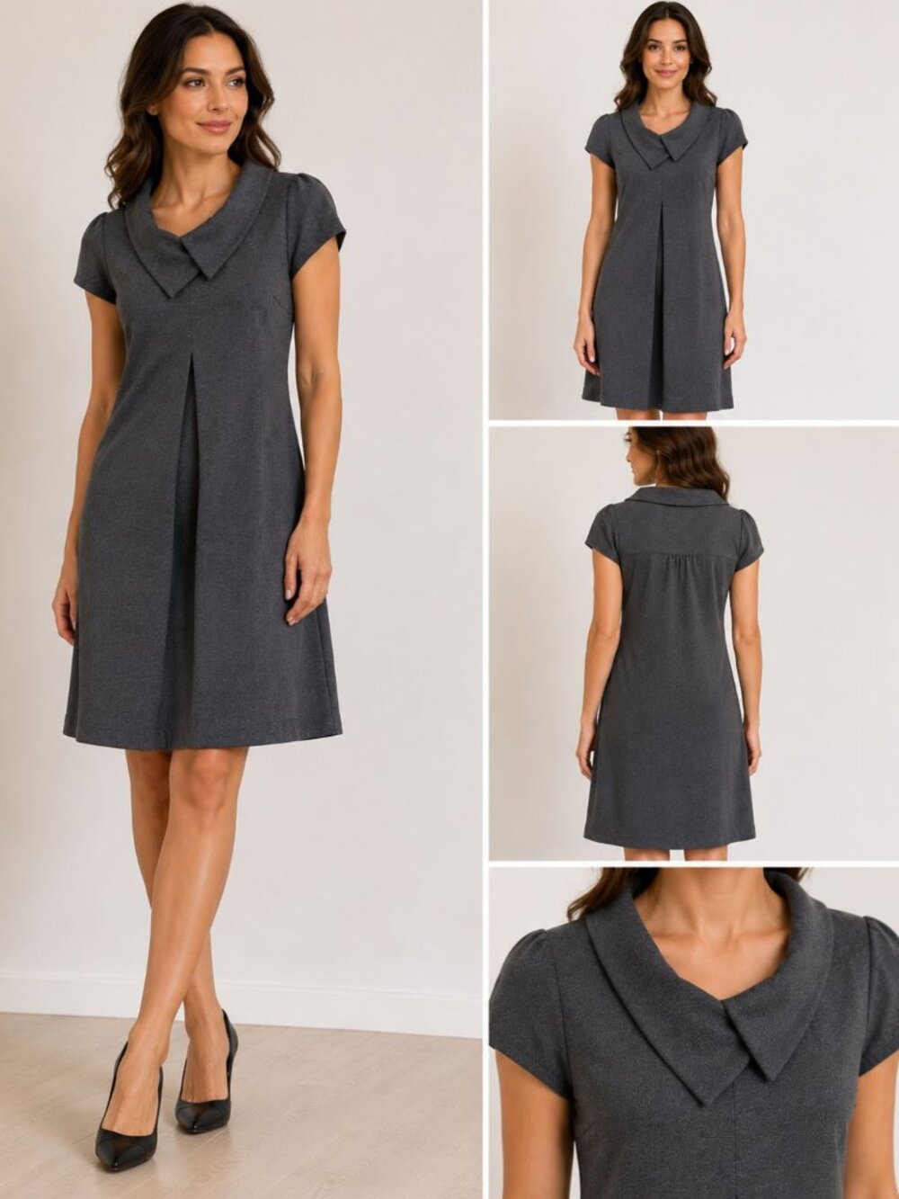EVENE Charcoal Gray Architectural Collar Shift Dress Size 8